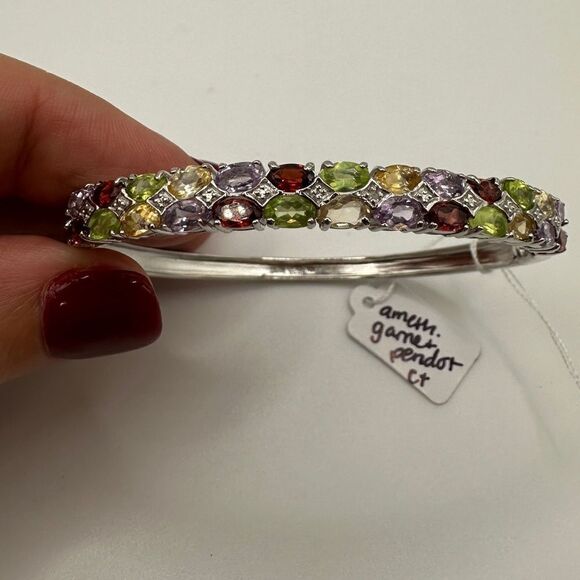Stunning multi-gemstone and stamped .925 bangle bracelet! - Picture 1 of 7